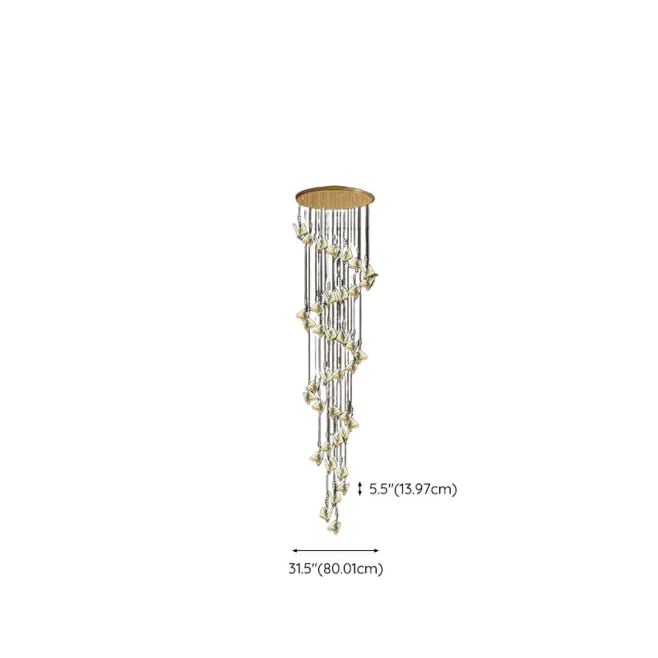 Lustre moderne en cristal à motif papillon linéaire avec télécommande