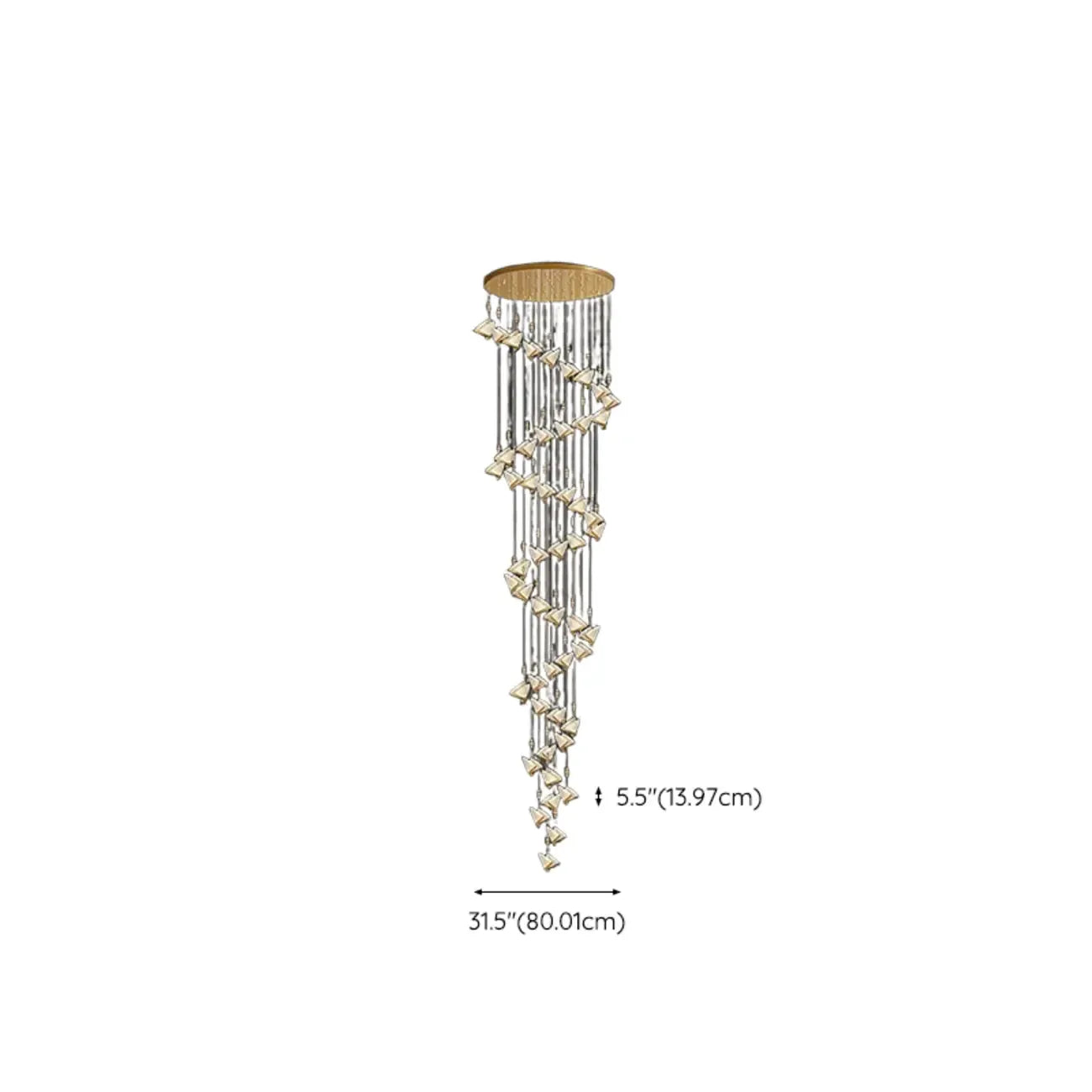 Lustre moderne en cristal à motif papillon linéaire avec télécommande