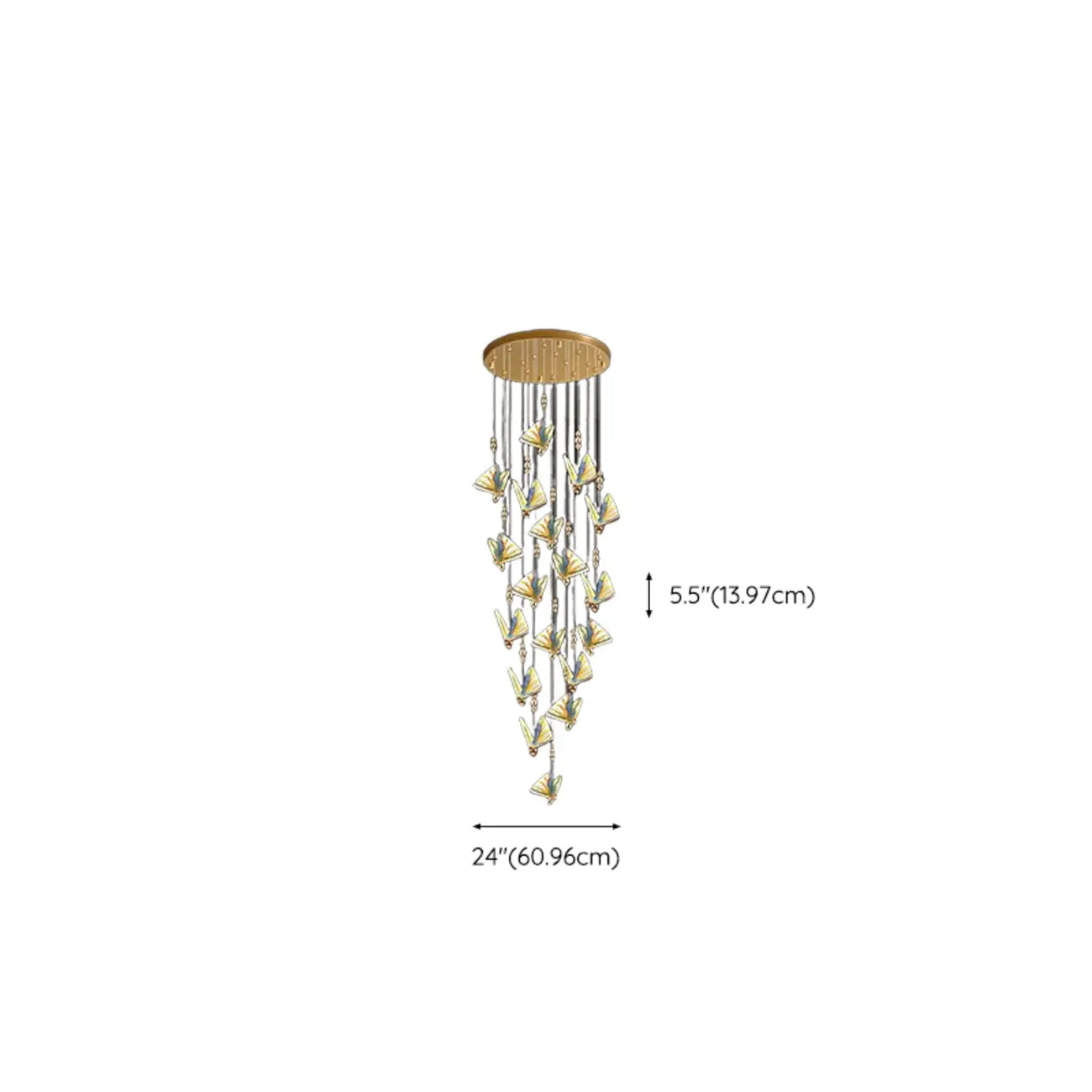 Lustre moderne en cristal à motif papillon linéaire avec télécommande