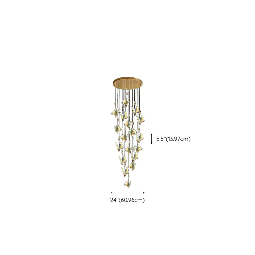 Lustre moderne en cristal à motif papillon linéaire avec télécommande
