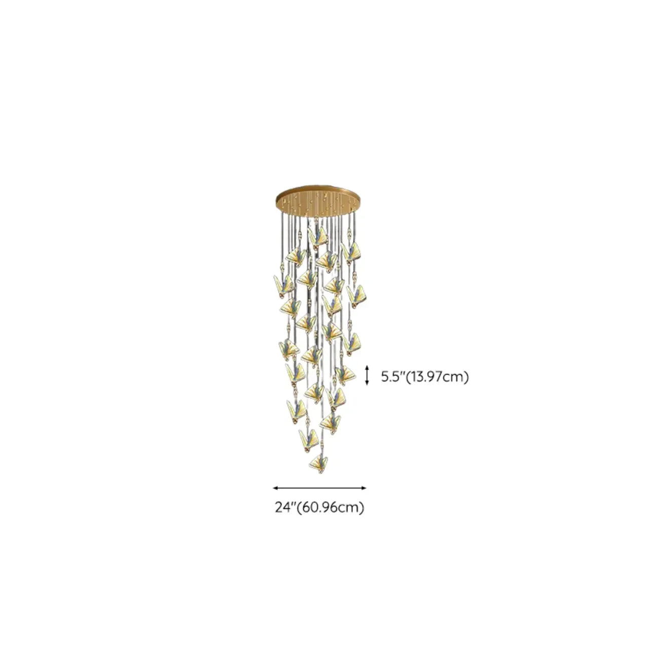 Lustre moderne en cristal à motif papillon linéaire avec télécommande