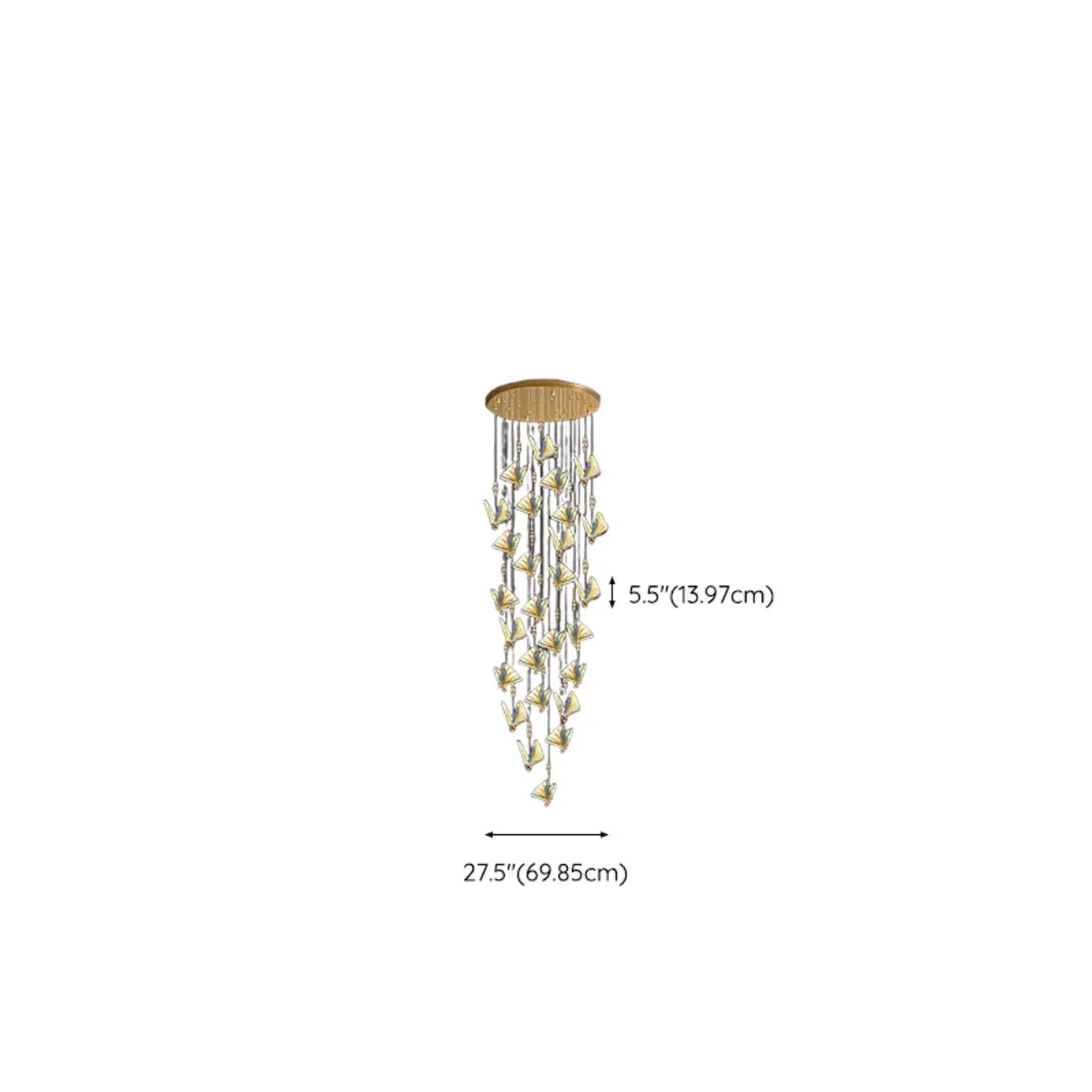 Lustre moderne en cristal à motif papillon linéaire avec télécommande