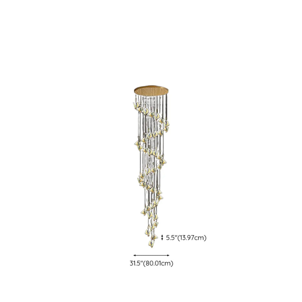 Lustre moderne en cristal à motif papillon linéaire avec télécommande