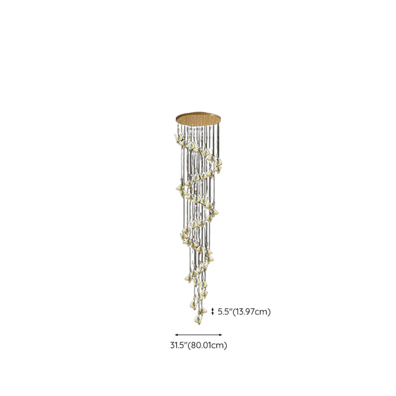 Lustre moderne en cristal à motif papillon linéaire avec télécommande