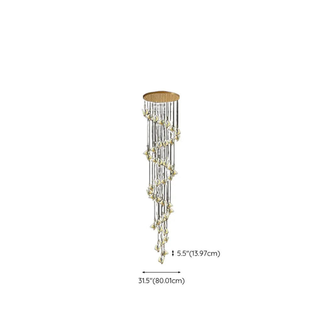 Lustre moderne en cristal à motif papillon linéaire avec télécommande