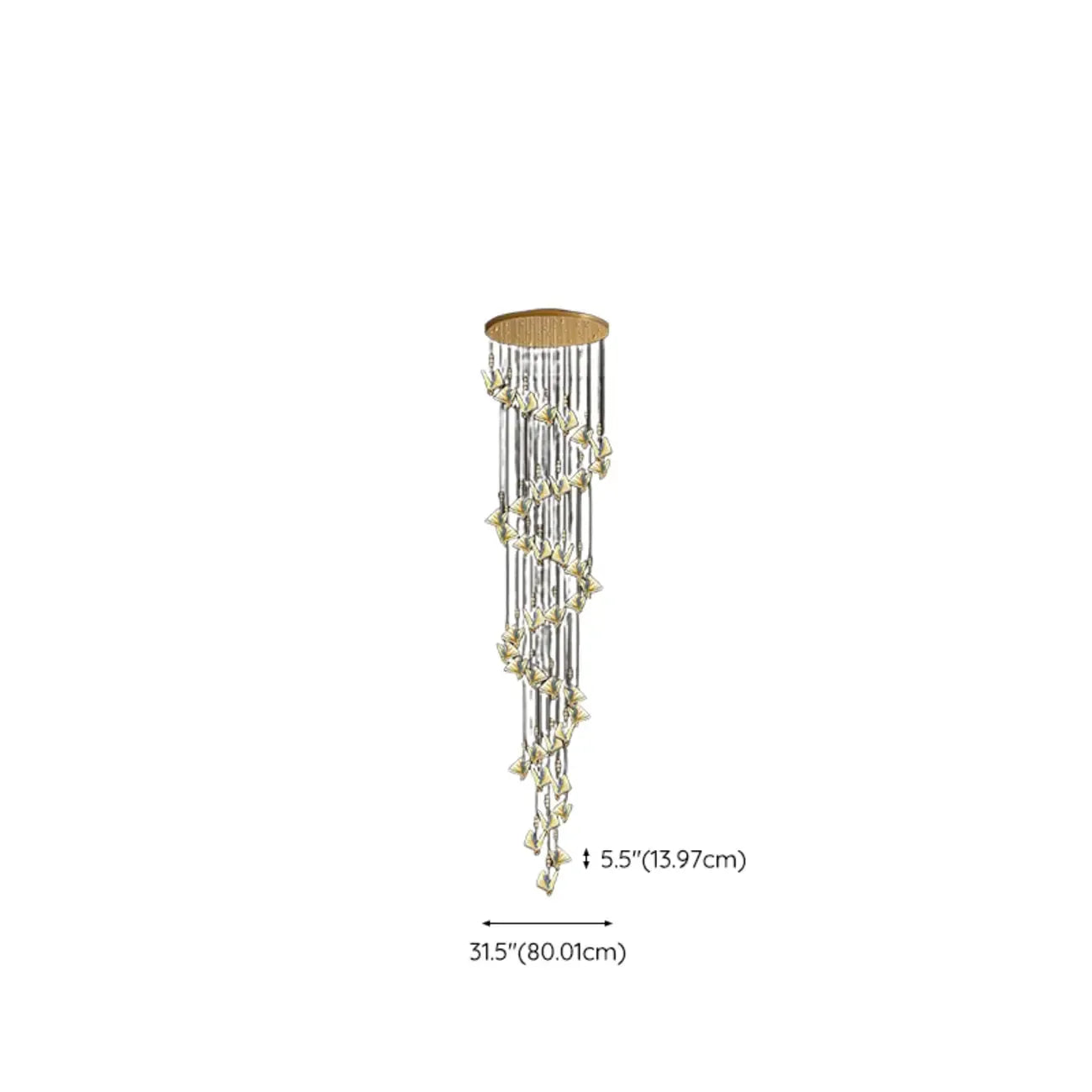 Lustre moderne en cristal à motif papillon linéaire avec télécommande
