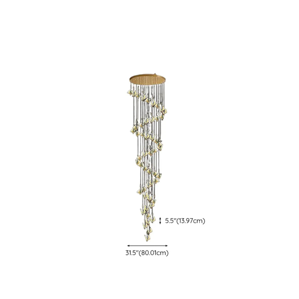 Lustre moderne en cristal à motif papillon linéaire avec télécommande