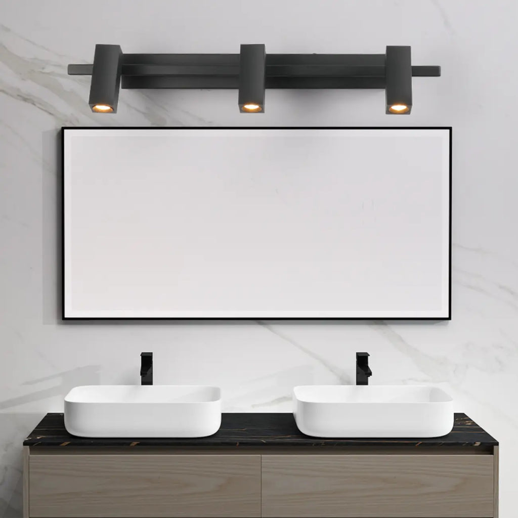 Applique da bagno rettangolare nera regolabile a 3 luci