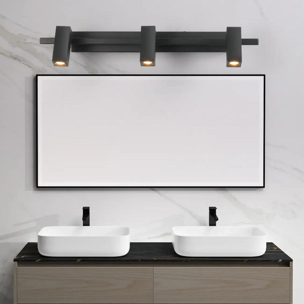 Applique da bagno rettangolare nera regolabile a 3 luci