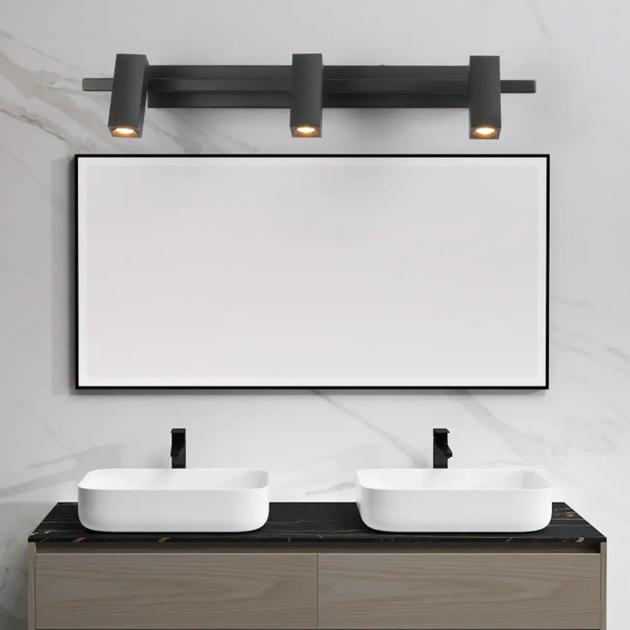 Applique da bagno rettangolare nera regolabile a 3 luci