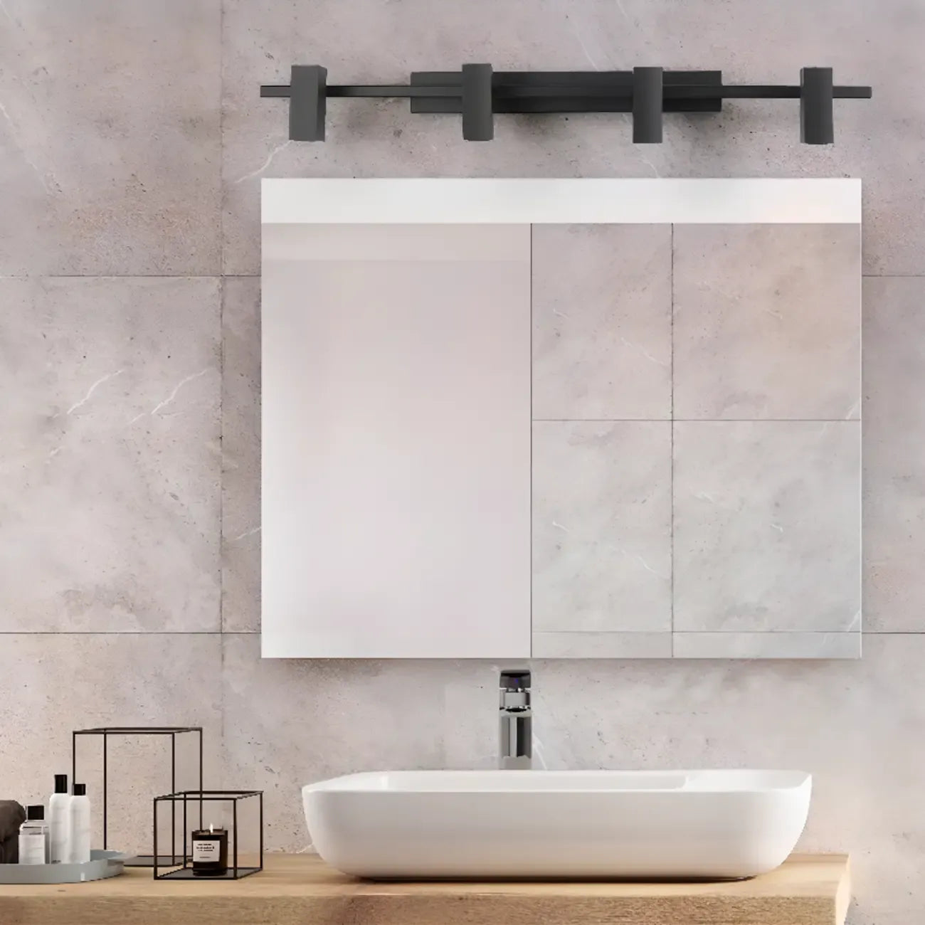 Applique da bagno rettangolare nera regolabile a 3 luci