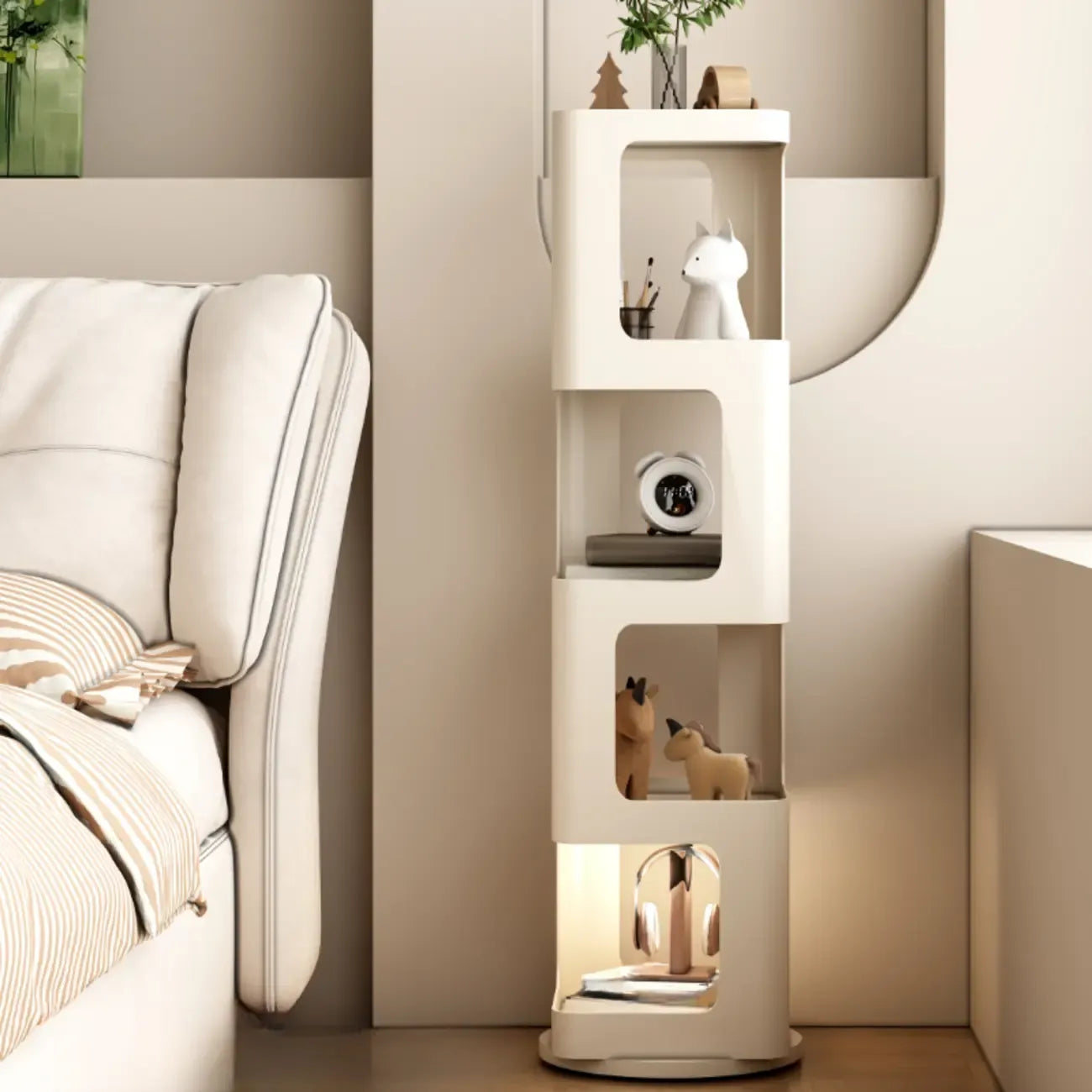 Bibliothèque verticale chic à 4 niveaux en métal avec dos ouvert et pivotant