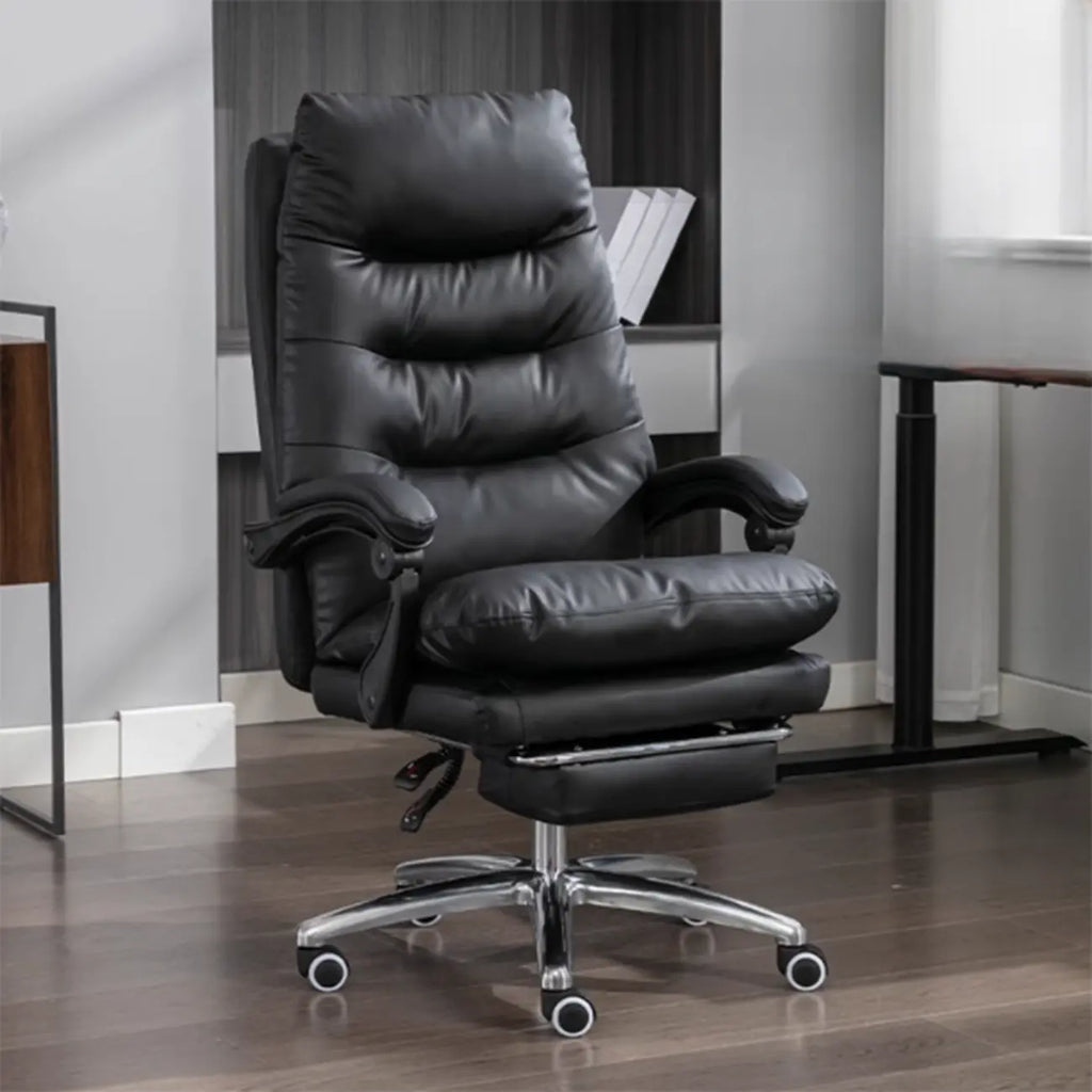Chaise de bureau ergonomique en cuir noir réglable avec roulettes