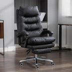 Chaise de bureau ergonomique en cuir noir réglable avec roulettes