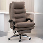 Chaise de bureau ergonomique en cuir noir réglable avec roulettes