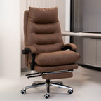 Chaise de bureau ergonomique en cuir noir réglable avec roulettes