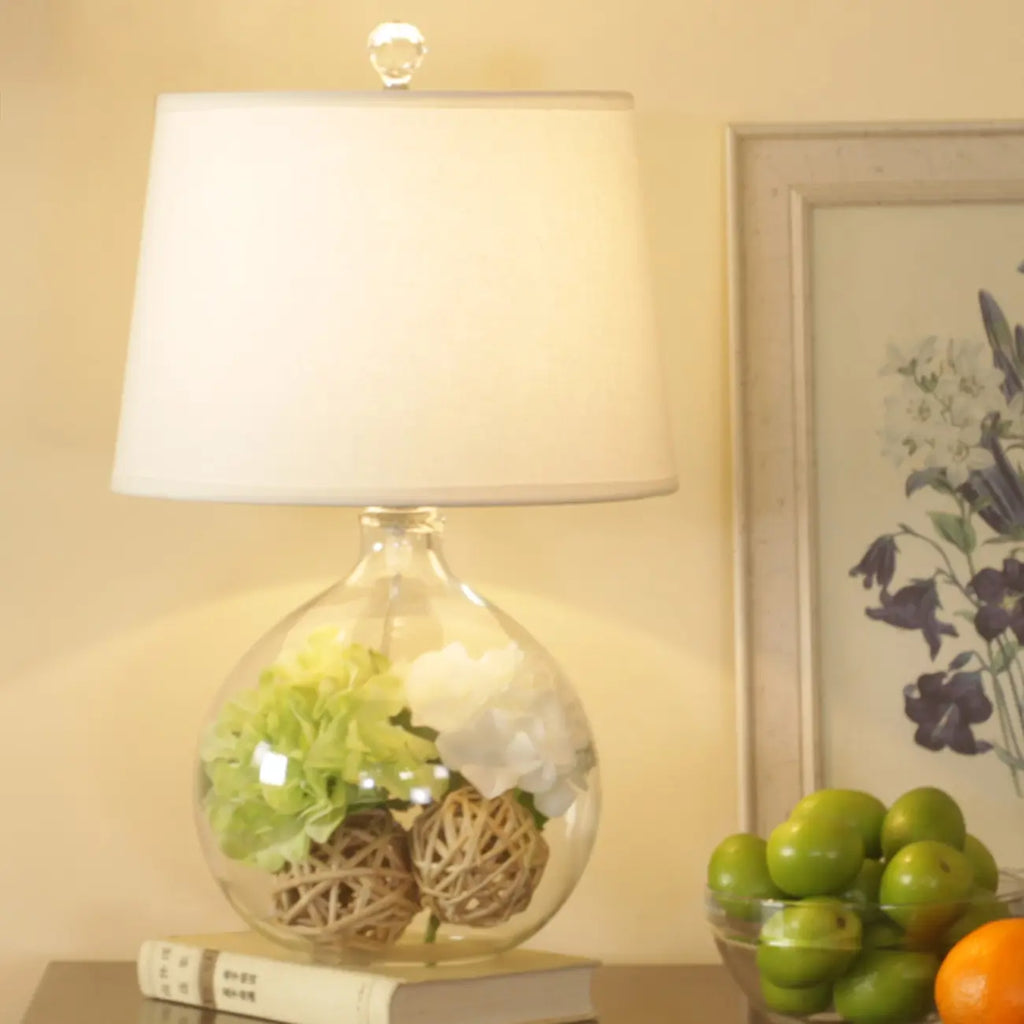 Lampe de table LED moderne et élégante en verre et tissu pour intérieur