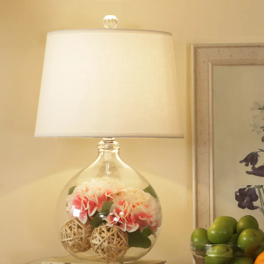 Lampe de table LED moderne et élégante en verre et tissu pour intérieur