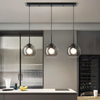 Suspension de cuisine moderne en verre à 3 lumières, hauteur réglable