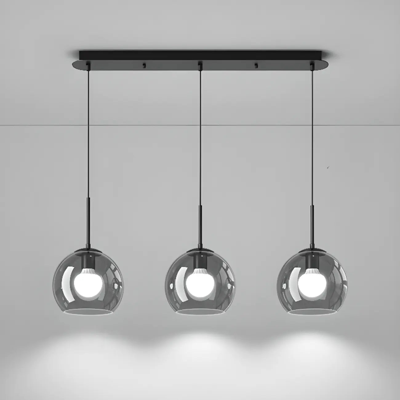 Suspension de cuisine moderne en verre à 3 lumières, hauteur réglable