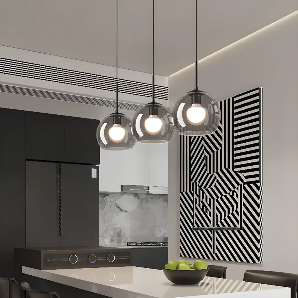 Suspension de cuisine moderne en verre à 3 lumières, hauteur réglable