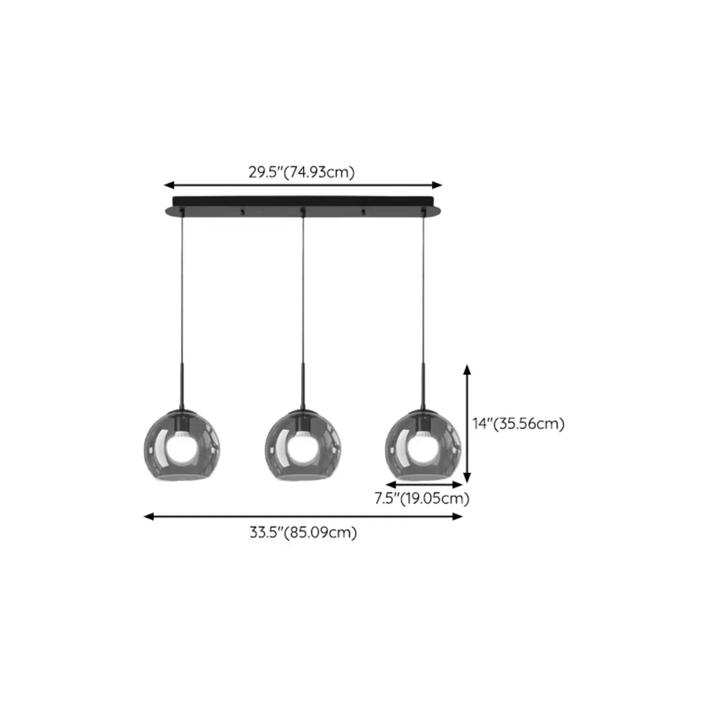 Suspension de cuisine moderne en verre à 3 lumières, hauteur réglable