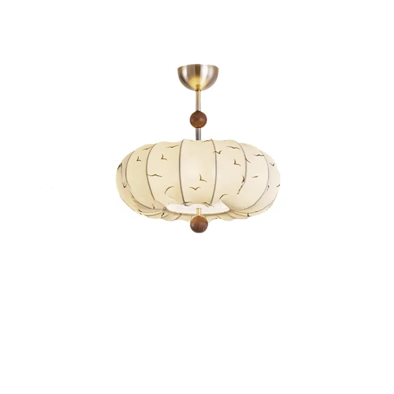 Suspension moderne en tissu blanc cassé avec 5 ampoules et LED