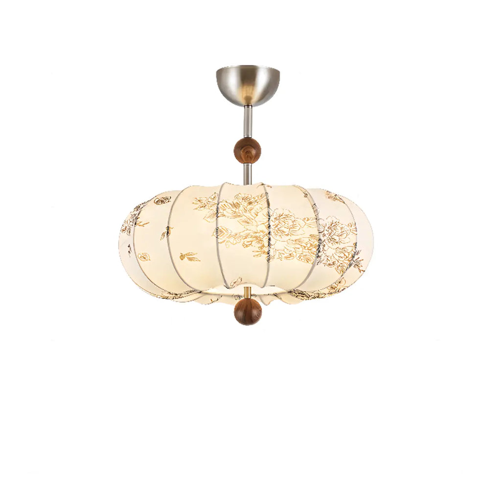 Suspension moderne en tissu blanc cassé avec 5 ampoules et LED