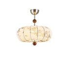 Suspension moderne en tissu blanc cassé avec 5 ampoules et LED