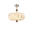 Suspension moderne en tissu blanc cassé avec 5 ampoules et LED