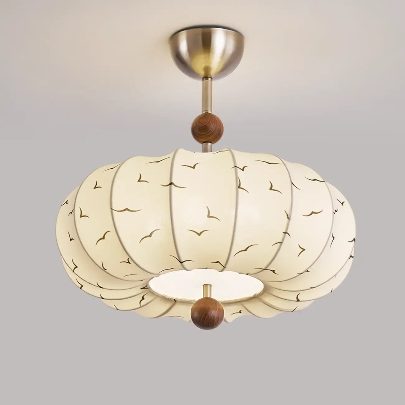 Suspension moderne en tissu blanc cassé avec 5 ampoules et LED