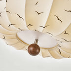 Suspension moderne en tissu blanc cassé avec 5 ampoules et LED