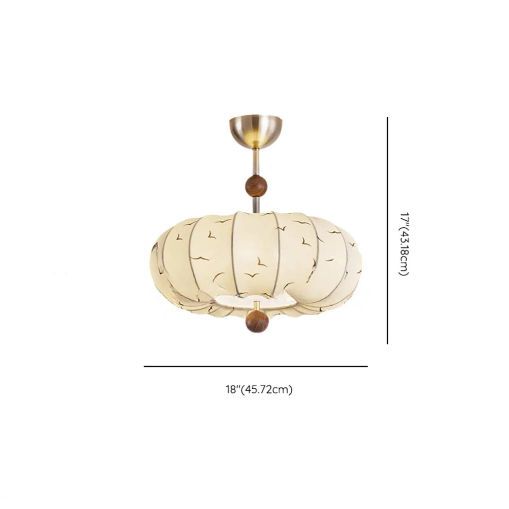 Suspension moderne en tissu blanc cassé avec 5 ampoules et LED
