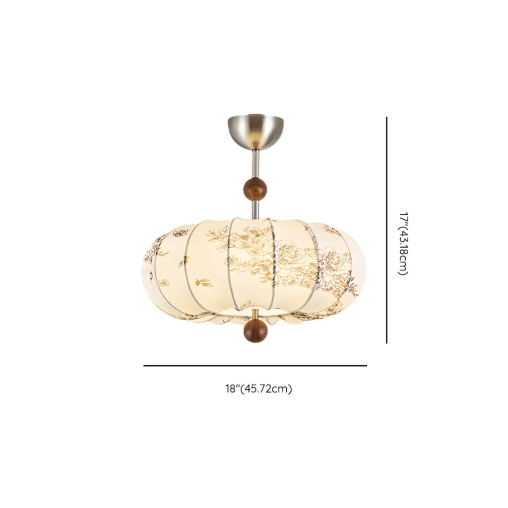 Suspension moderne en tissu blanc cassé avec 5 ampoules et LED