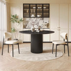 Table de salle à manger moderne ronde en bois noir avec piètement cylindrique