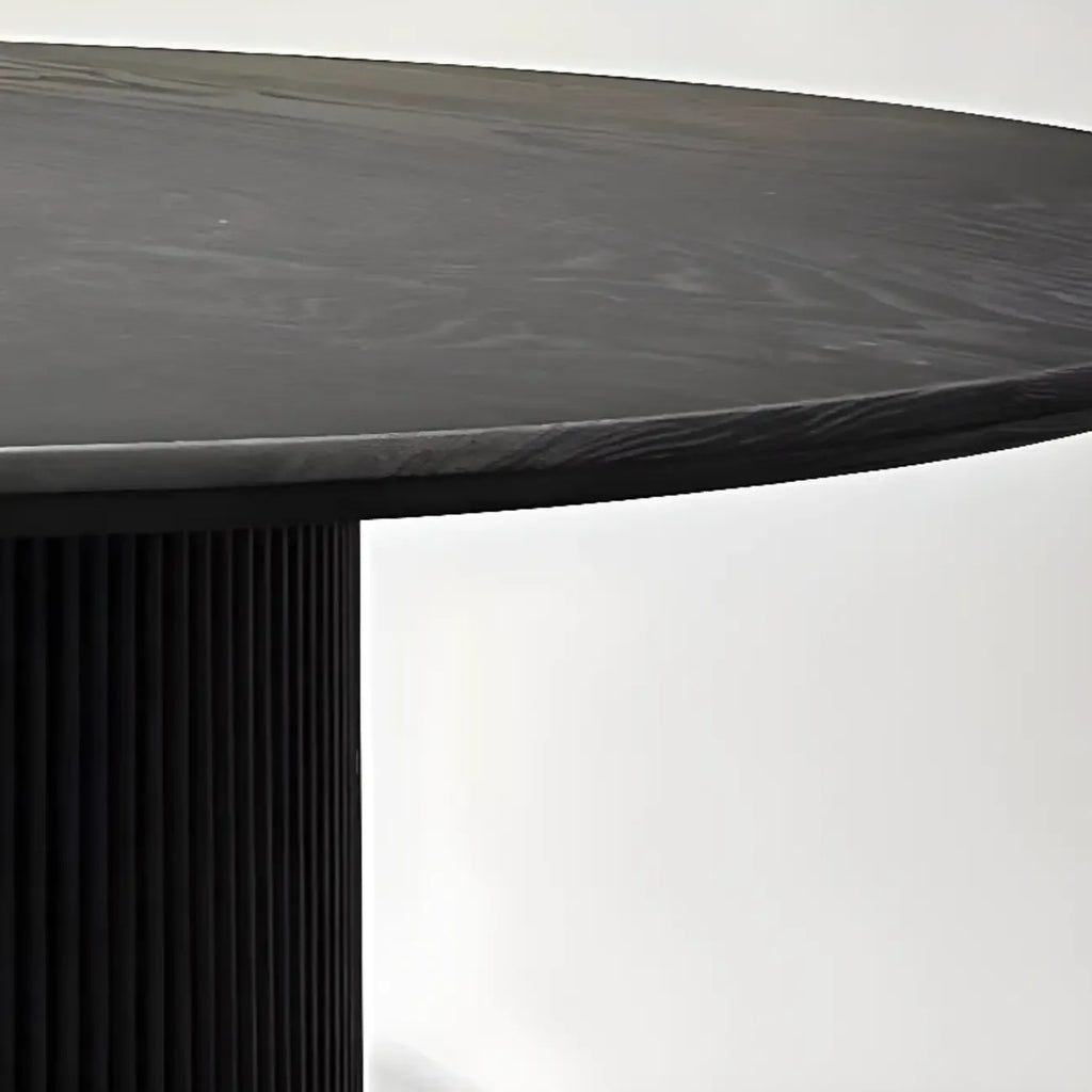 Table de salle à manger moderne ronde en bois noir avec piètement cylindrique