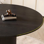Table de salle à manger moderne ronde en bois noir avec piètement cylindrique
