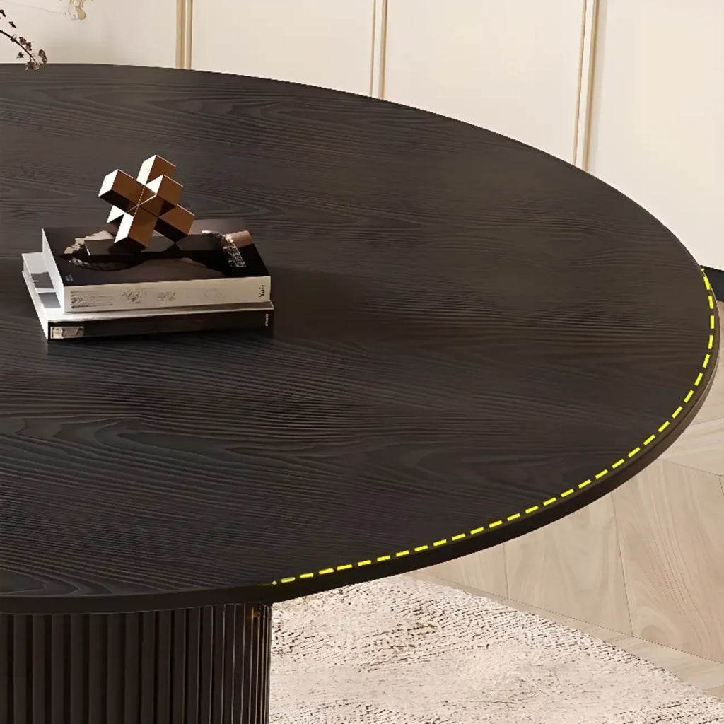 Table de salle à manger moderne ronde en bois noir avec piètement cylindrique