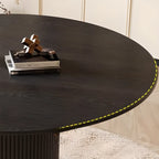Table de salle à manger moderne ronde en bois noir avec piètement cylindrique