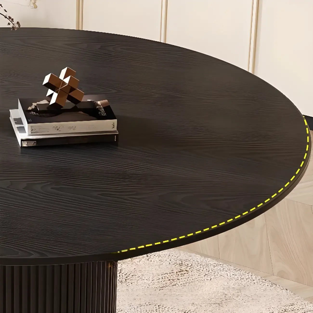 Table de salle à manger moderne ronde en bois noir avec piètement cylindrique