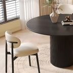 Table de salle à manger moderne ronde en bois noir avec piètement cylindrique