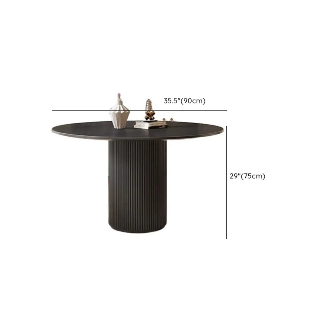 Table de salle à manger moderne ronde en bois noir avec piètement cylindrique