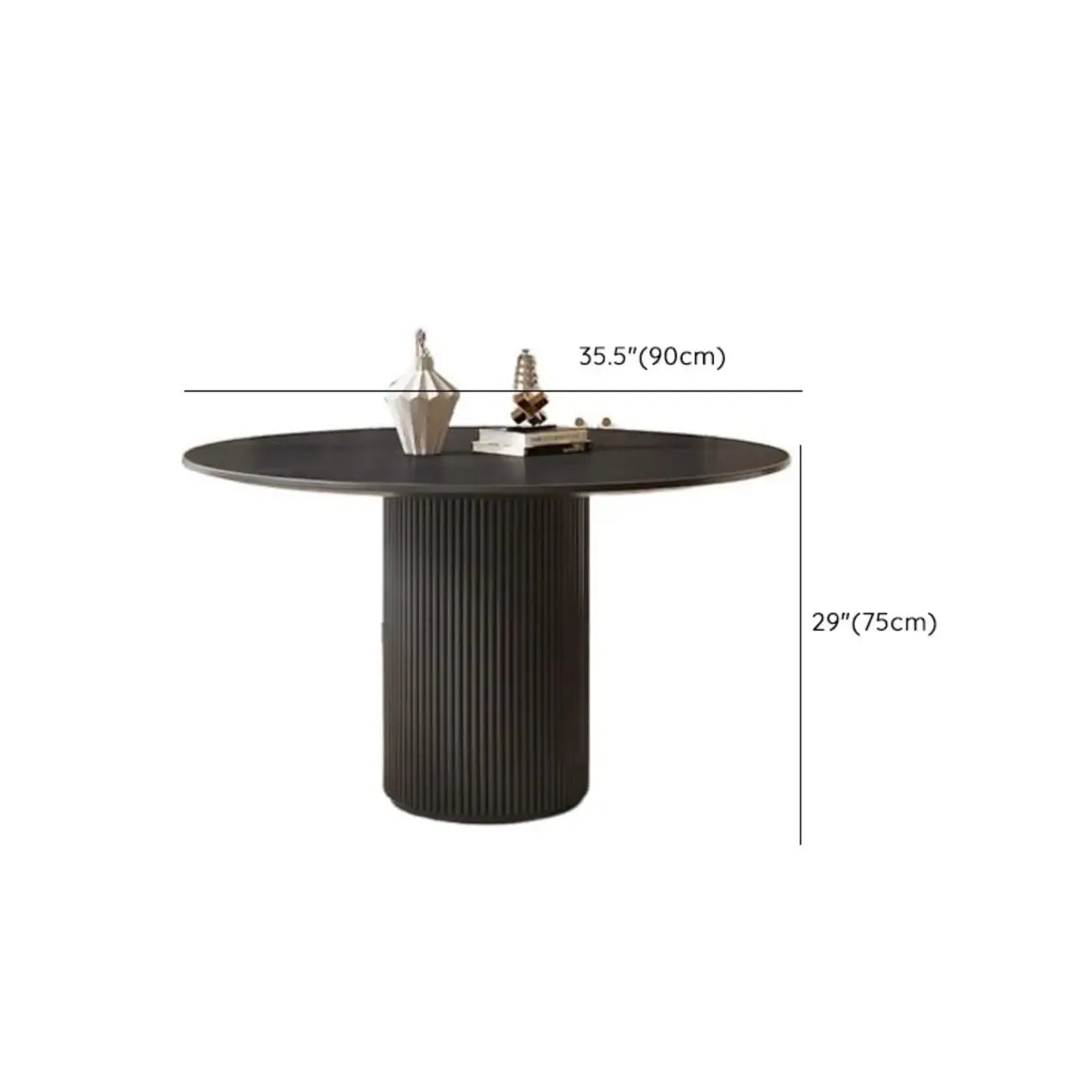 Table de salle à manger moderne ronde en bois noir avec piètement cylindrique