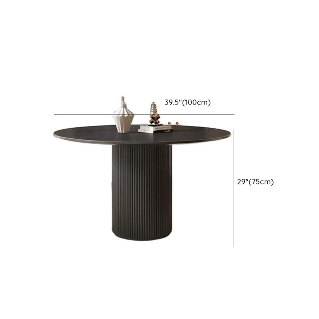 Table de salle à manger moderne ronde en bois noir avec piètement cylindrique
