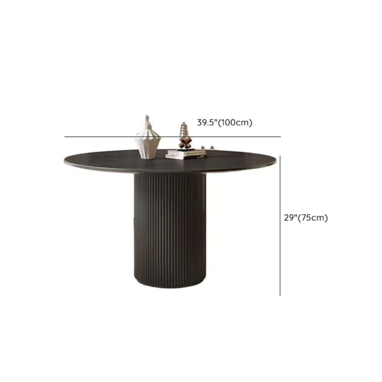Table de salle à manger moderne ronde en bois noir avec piètement cylindrique