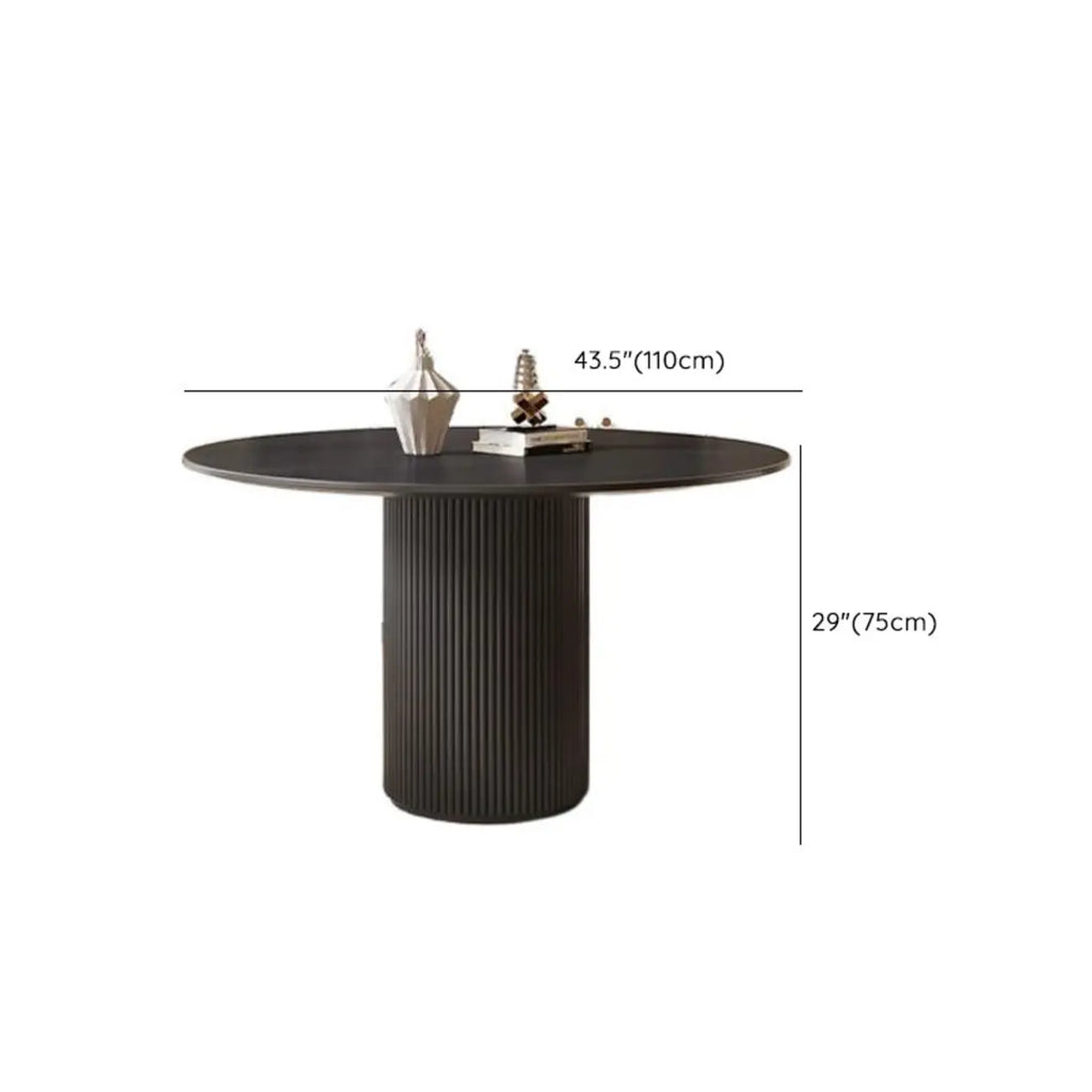Table de salle à manger moderne ronde en bois noir avec piètement cylindrique