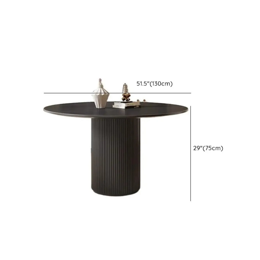 Table de salle à manger moderne ronde en bois noir avec piètement cylindrique