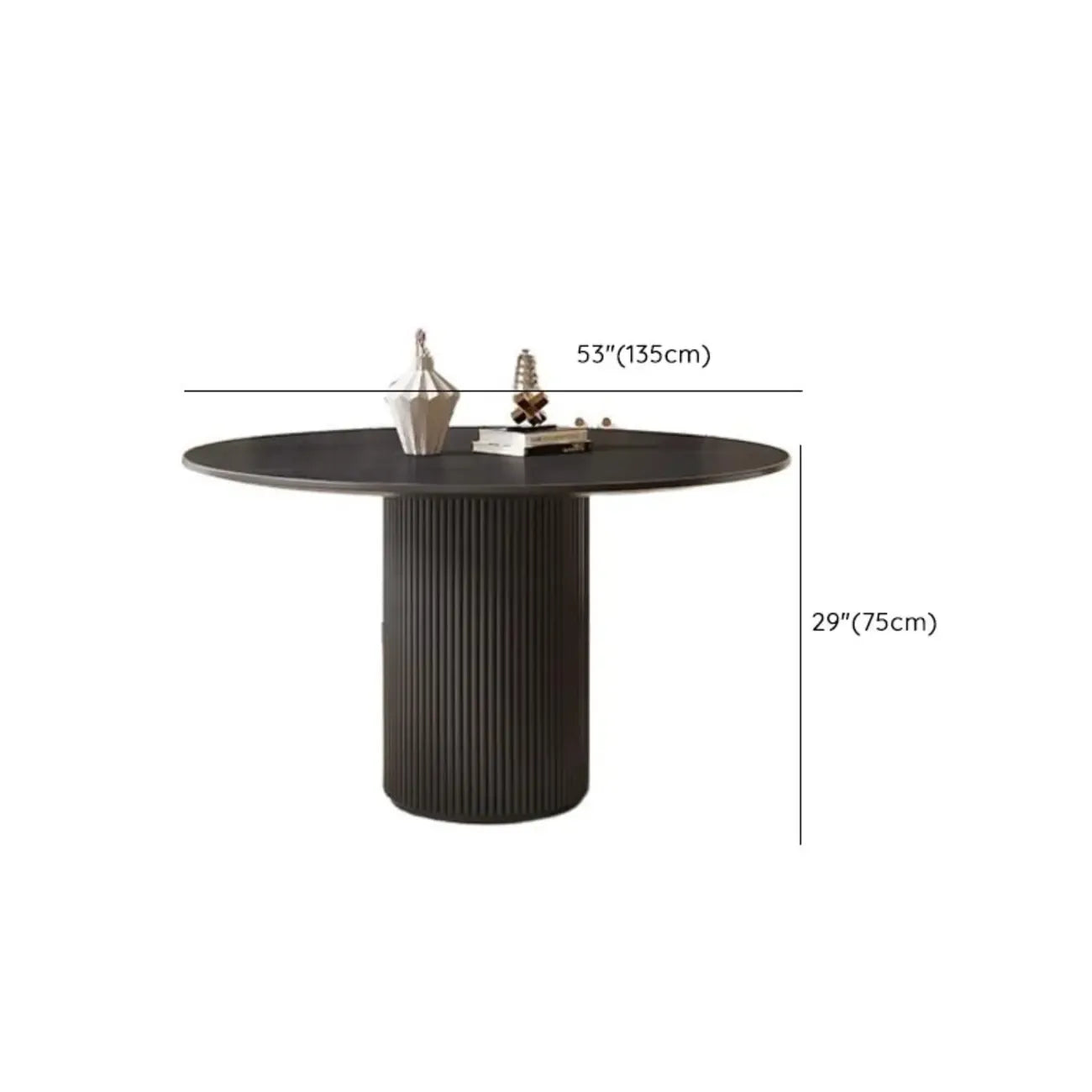 Table de salle à manger moderne ronde en bois noir avec piètement cylindrique