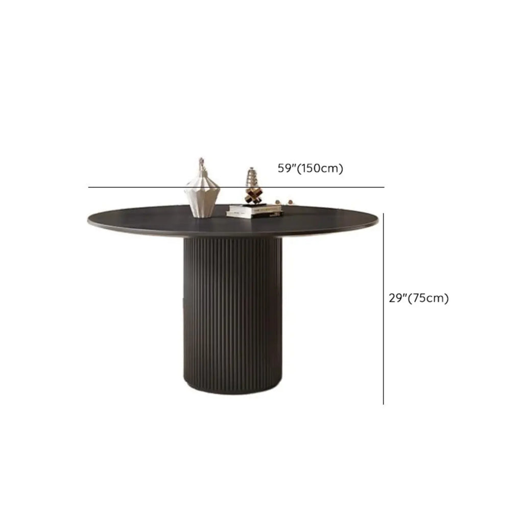 Table de salle à manger moderne ronde en bois noir avec piètement cylindrique