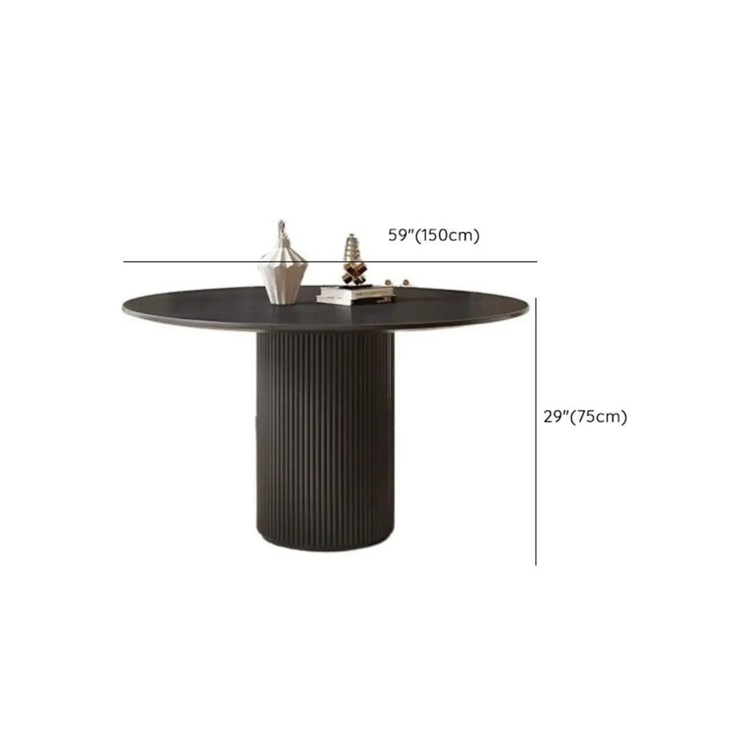 Table de salle à manger moderne ronde en bois noir avec piètement cylindrique